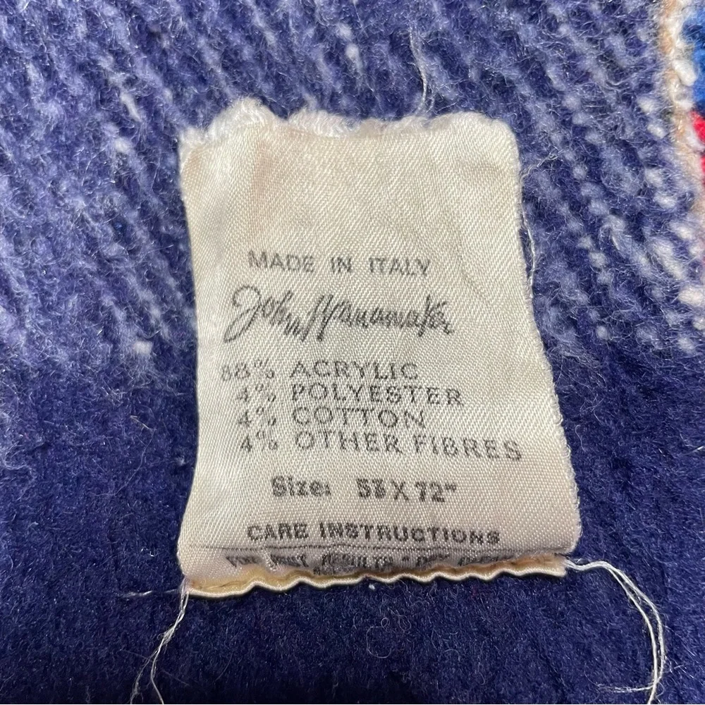 John Wanamaker Plaid Blue Red Ivory Made in Italy Vintage Blanket 53 X 72